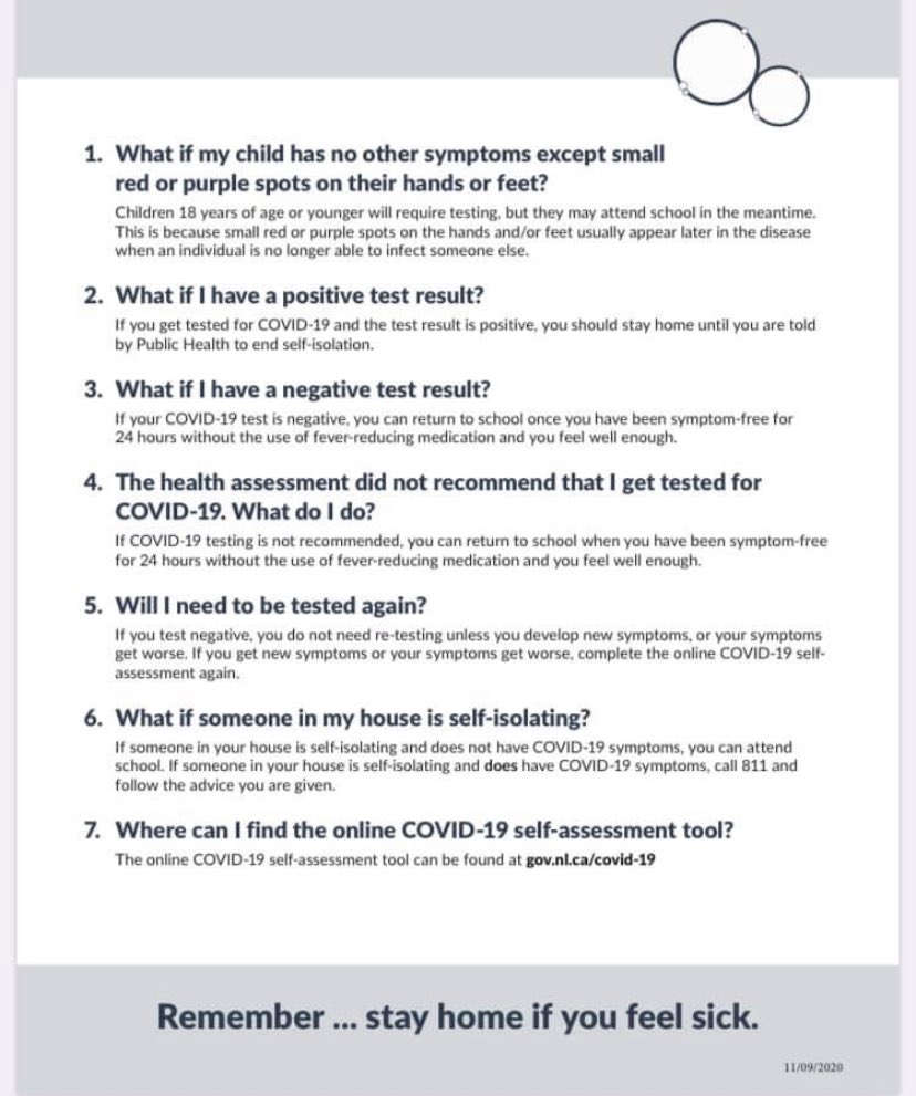 GovNL has updated the Screening Questionnaire for schools. All staff and students must use this daily questionnaire before entering the school. You can also find this on the NLESD website.