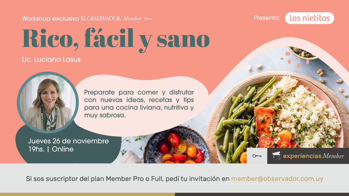 EOMember's tweet photo. Un nuevo workshop exclusivo. La Lic. @lucianalasus brindará las claves para una cocina liviana, nutritiva y muy sabrosa.

🗓️ Jueves 26 de noviembre, 19hs. 💻 Online

Si sos suscriptor del plan Member Pro o Full, pedí tu cupo aquí 👉 https://t.co/NP9ycrxTlF https://t.co/XiRXx0nuYl