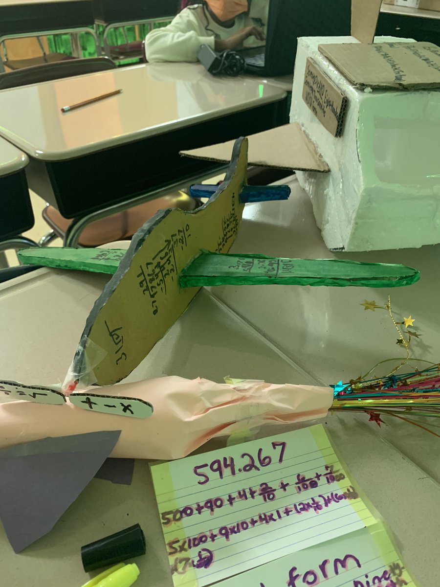 RedOakElemen's tweet photo. Mrs. Terrell’s students are “Soaring to New Heights” with their airplane math projects! #learninganddoing #redoakready #handson @HenryCountyBOE @ROEPrin_Akbar @mlpmorse @Crobept33 https://t.co/71BaKNh06t