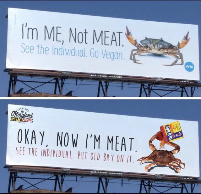 valkenburgh's tweet photo. Oh man. Not sure how I missed this. Apparently PETA and Old Bay have been having a billboard battle in Maryland: https://t.co/yIRglwg7wF