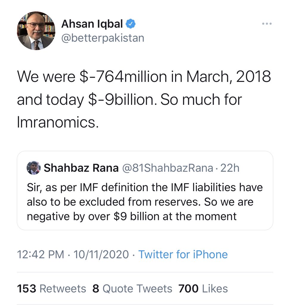 5)Later Shahbaz Rana tweeted IMF's figures from Feb/March 2018,  @betterpakistan probably used it & said NIR were -$764M in March 2018 which is wrong. IMF gave provisional Feb 2018 estimates with Dec 17 figures. End March 2018 NIR were -$3.2B & down $15B in last 2 years of PMLN.