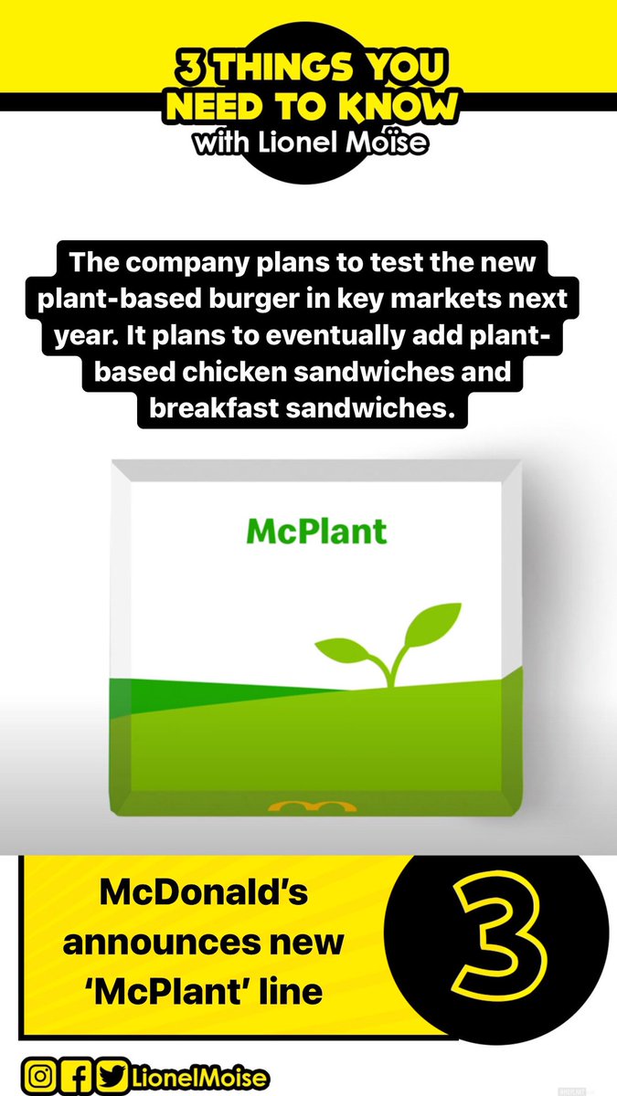 LionelMoise's tweet photo. Here’s #3ThingsYouNeedtoKnow today: #SpaceX #BritneySpears #McPlant https://t.co/qANJAa68f9