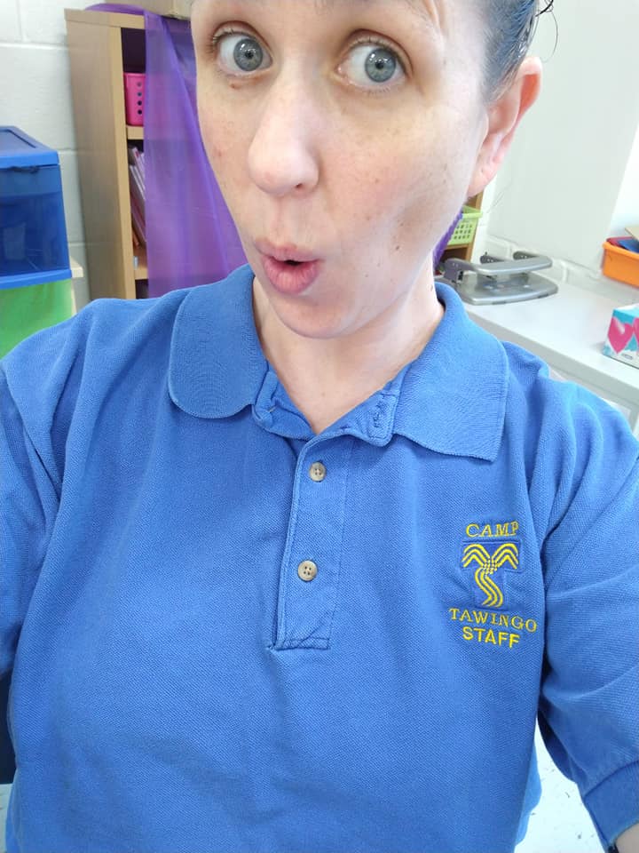 MmeCapa's tweet photo. Wearing both my sweater and my camp t-shirt for International Camp T-Shirt Day today! :) Celebrate your camp experience and here's to letting that live on for generations to come! #LetThereAlwaysBeACamp #CampTShirtDay @CampTawingo https://t.co/NP8vZwK73b