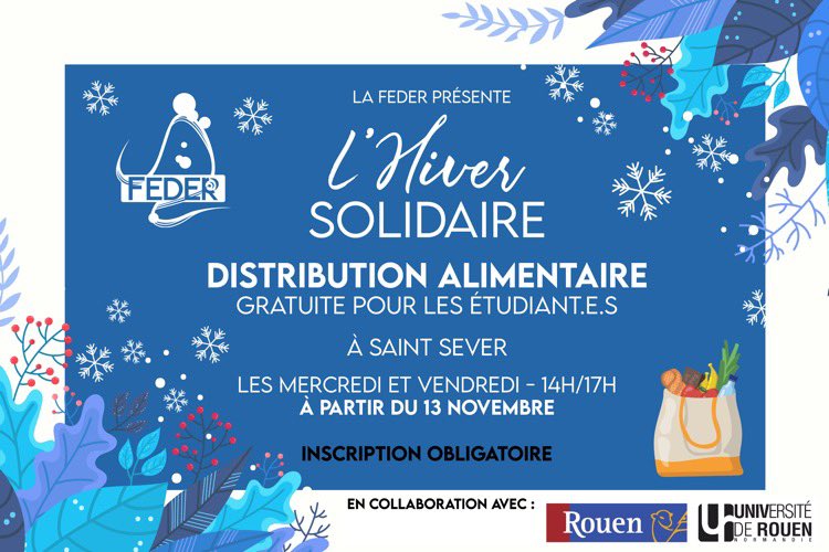 Car ce confinement n’est facile pour personne, à la FEDER on s’engage avec L’#HiverSolidaire. Aujourd’hui a lieue la collecte et une chose est sûre, le mot solidarité prend tout son sens. MERCI

<a href="/univrouen/">Université de Rouen Normandie</a> <a href="/Rouen/">Ville de Rouen</a> <a href="/Crous_Normandie/">Crous_Normandie</a> <a href="/AdrienNaizet/">Adrien Naizet</a> @SarahVauzelle <a href="/NicolasMayerNMR/">Nicolas Mayer-Rossignol</a>