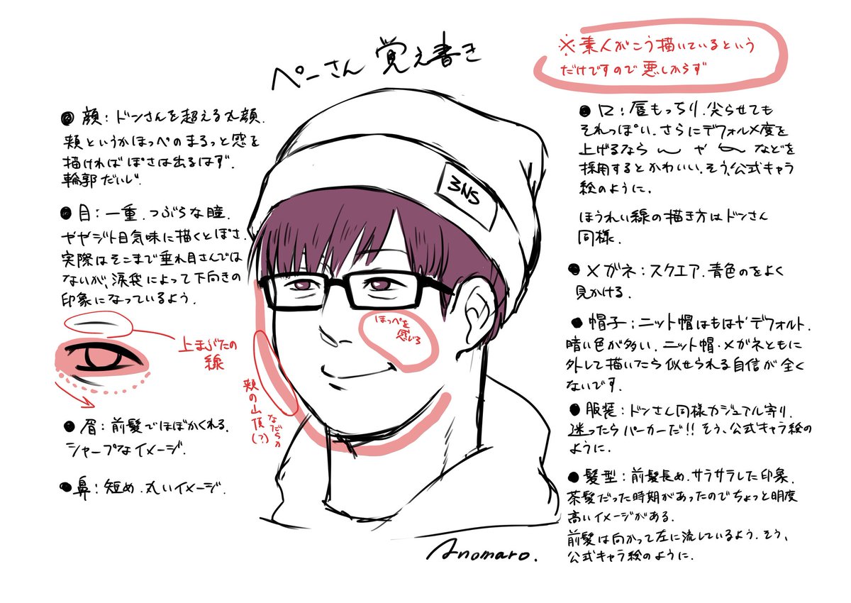 自分用も兼ねて、三人称ご本人方っぽさを出したい時の描き方まとめです。あくまで個人的な描き方なのでご留意ください。 