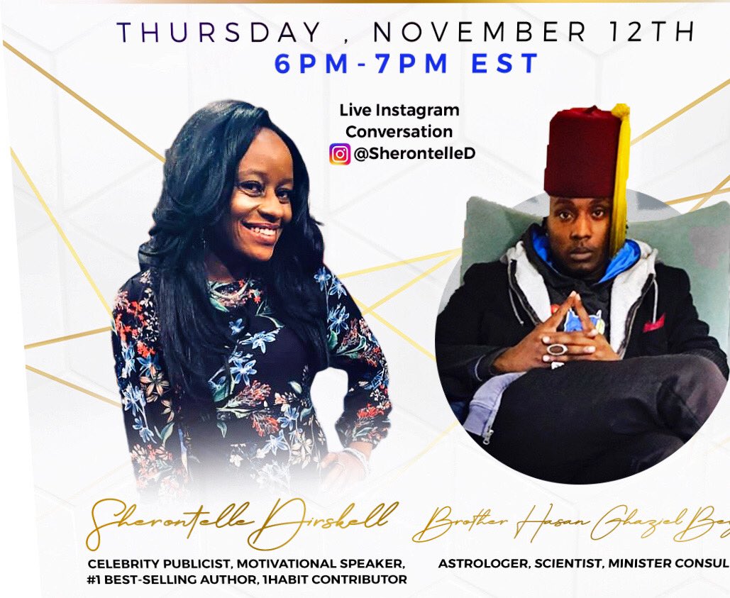 7healstar's tweet photo. #MarkYourCalendar 
https://t.co/i7FHjOvqf4
Join the Graceful @sherontelled and I this Thursday, 12th November 2020 Live on Instragrsm at @sherontelled  as We discuss #theNow 

#ClickAndFollow
 #Love and #HeartFilled #Gratitude @pinkilluminance 

#Astrology #ChooseYourPath 🔭👨🏾‍🎓 https://t.co/sicUGXa34u