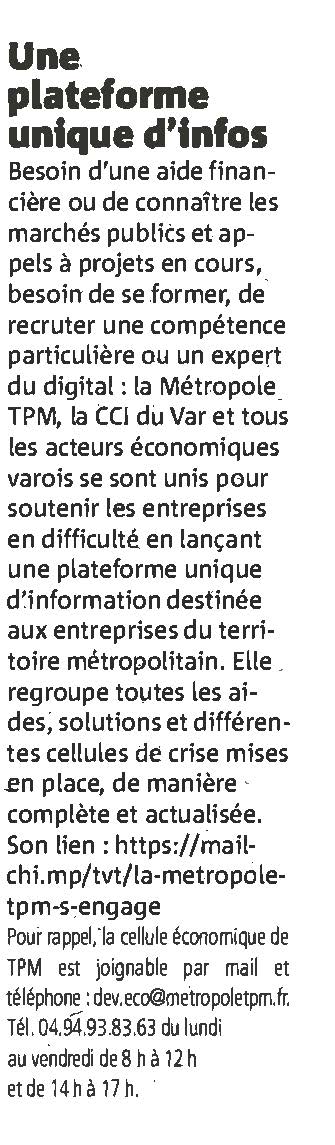 TVT_Innovation's tweet photo. [REVUE DE PRESSE]
Cette semaine on parle de :
- la Masterclass SILVER @AG2RLAMONDIALE #silvereco 
- le guichet unique d'information pour les entreprises de la Métropole @metropoleTPM #toulon #covid19 
Bonne lecture 🙂 https://t.co/VSa0QRCBmz