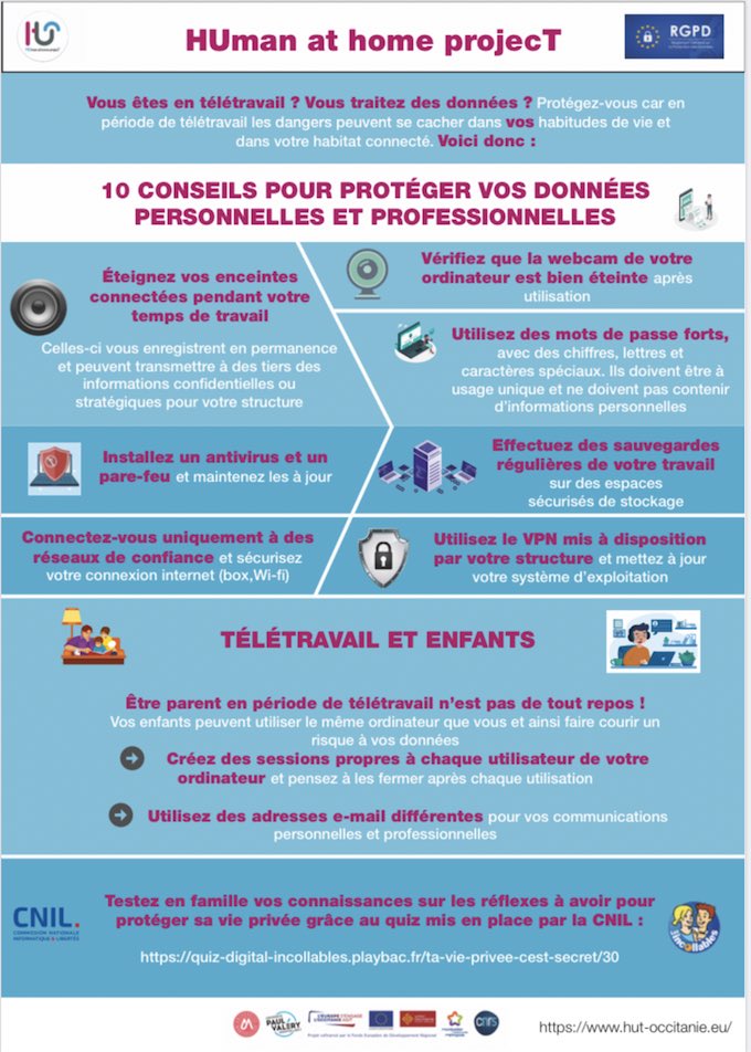 👉 Qq conseils de l’équipe du projet  <a href="/HUTmtp/">HUTmtp</a> pour #protéger vos #données en situation de #télétravail
