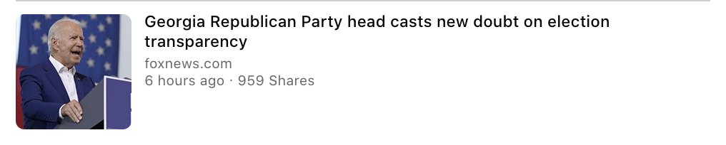 Meanwhile, here are just a small sample of  @Facebook-verified "news" posts about the  #GASenate run-off races (that will determine who controls the U.S. Senate) that are spreading freely on the garbage platform right now. No question what their playbook is but tough to find ours
