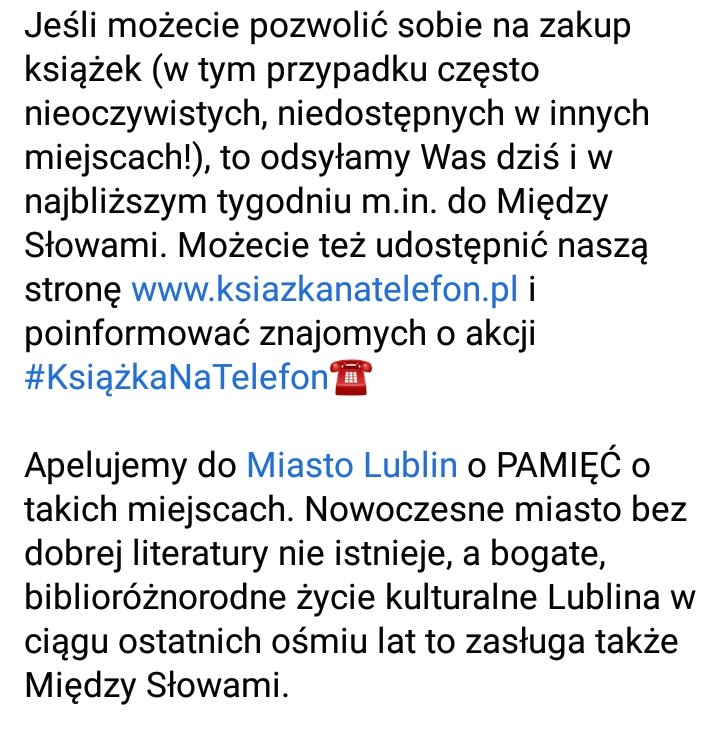 07random_'s tweet image. ☀️Szybka informacja:"Między słowami" świetne miejsce z kawa i książkamu w Lublinie, może zostac zamknięte, więc jeśli macie ochote na zakupy książkowe, możecie przy okazji sporo pomóc: