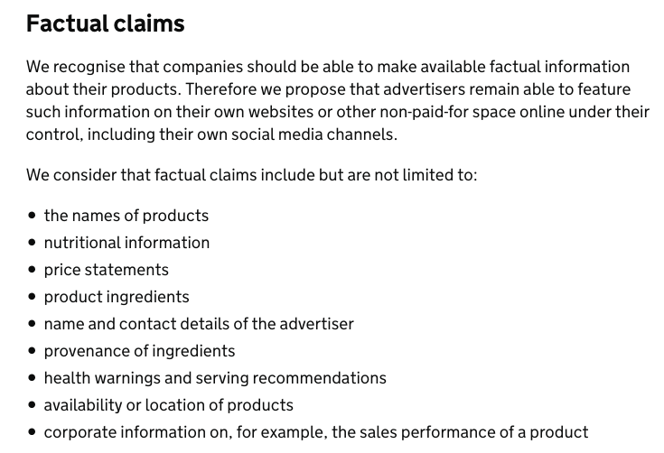 The benevolent government will allow you to put your products on your own website if you stick to "factual claims". Just don't say they're delicious or a bargain.