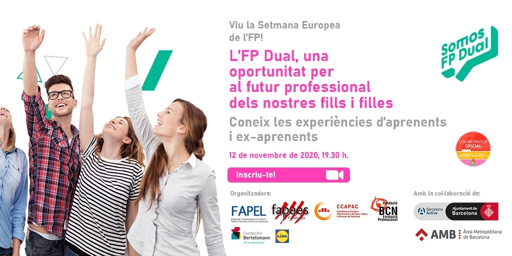 SocioEconAMB's tweet photo. Viu la Setmana Europea de l'FP 🇪🇺 i coneix les experiències en #FPDual #FormacioProfessional 👩‍💻👩‍⚕️

🎬webinar amb @FBertelsmann @fundaciobcnfp @FAPAESCATALUNYA
inscripció 👇🏼 https://t.co/OrVjc8SyHz https://t.co/7k0mBBcLHx