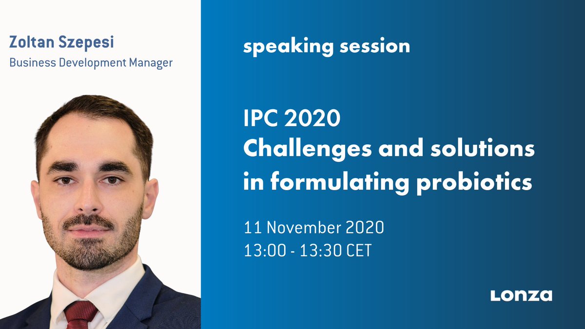 Join Business Development Manager, Zoltan Szepesi, tomorrow at the IPC2020 Virtual Conference for a speaking session on challenges and solutions in formulating probiotics. 

Click the link to register. ow.ly/FuMN50CgvWZ