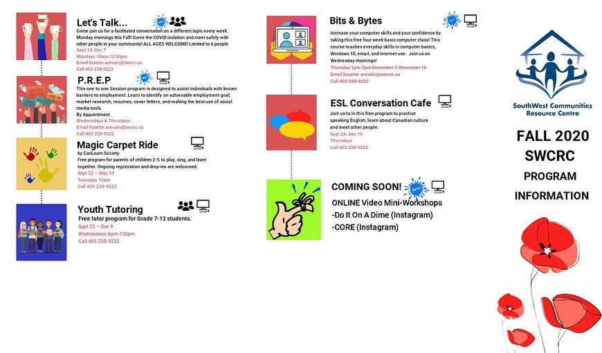 VibrantCalgary's tweet image. Join the @SWCRC_YYC for Bits and bytes, a free four-week computer class, on Wednesdays from November 18 to December 7 from 10:00 a.m.-12:00 p.m. For more information or to register call 403-238-9222 ext 225 or email Lissette.arevalo@swcrc.ca.  
.
.
#enoughforall #skillslearning