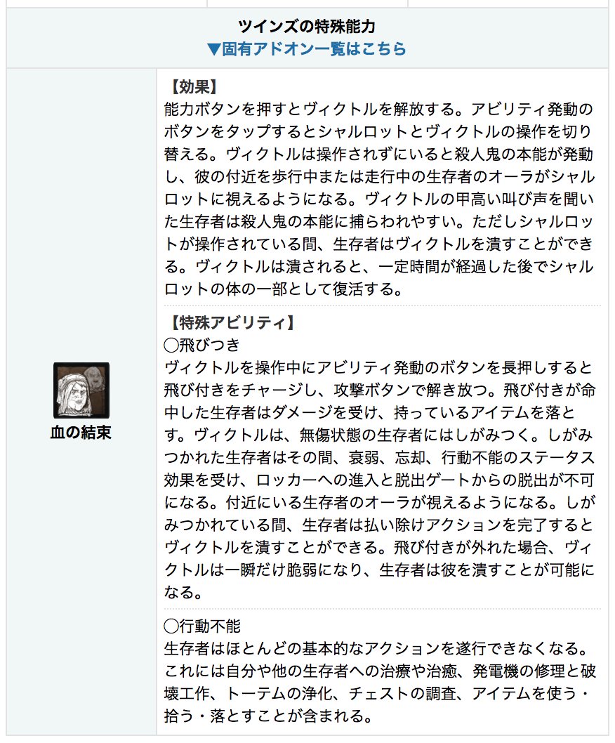 Dbd攻略班 神ゲー攻略 ツインズの特殊能力解説 新キラー ツインズ の基本特殊能力を動画でまとめましたᕕ ᐛ ᕗ ヴィクトルの性能が非常に高いため 使いこなすとかなり強力なキラーですね 詳しい仕様はこちら T Co Nmfv9z4nwy Dbd