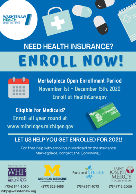 wcpublichealth's tweet photo. The Health Insurance Marketplace is open for enrollment until 12/15/20 for coverage starting 1/1/21. 

The @coveragecounts team can help you find the plan that’s best for you! Call 734-544-3030 or email whp@washtenaw.org for a free appointment.

Read more: https://t.co/cG5euFnTpD https://t.co/j6dkwvvWp4