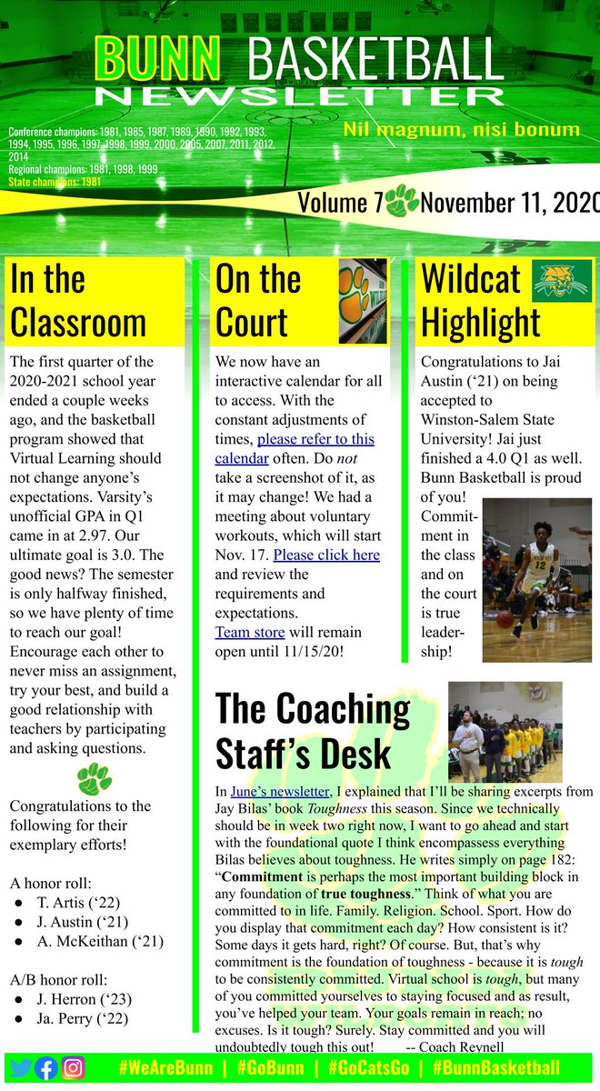 🏀#BunnBasketball Newsletter, Vol. 7 | November 11, 2020
 
✅Fighting for a 3.0 semester
✅Workouts start next week; be prepared!
✅Jai Austin, academic achievements

Click the link for an interactive pdf of the newsletter ⬇️
drive.google.com/file/d/17Oxok8…