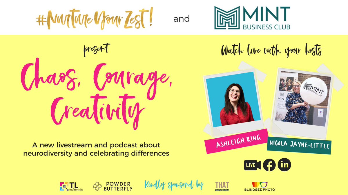 Our NEW livestream starts tonight! Eeek #ChaosCourageCreativity a #livestream and #podcast about #ADHD #neurodiversity and #celebratingdifferences with co-hosts <a href="/ASHie_tales/">Ashleigh King</a> and @NicMINTBizClub from <a href="/mintbizclub/">MINT Business Club</a> 

Watch live: Facebook.com/NurtureYourZest 🤩