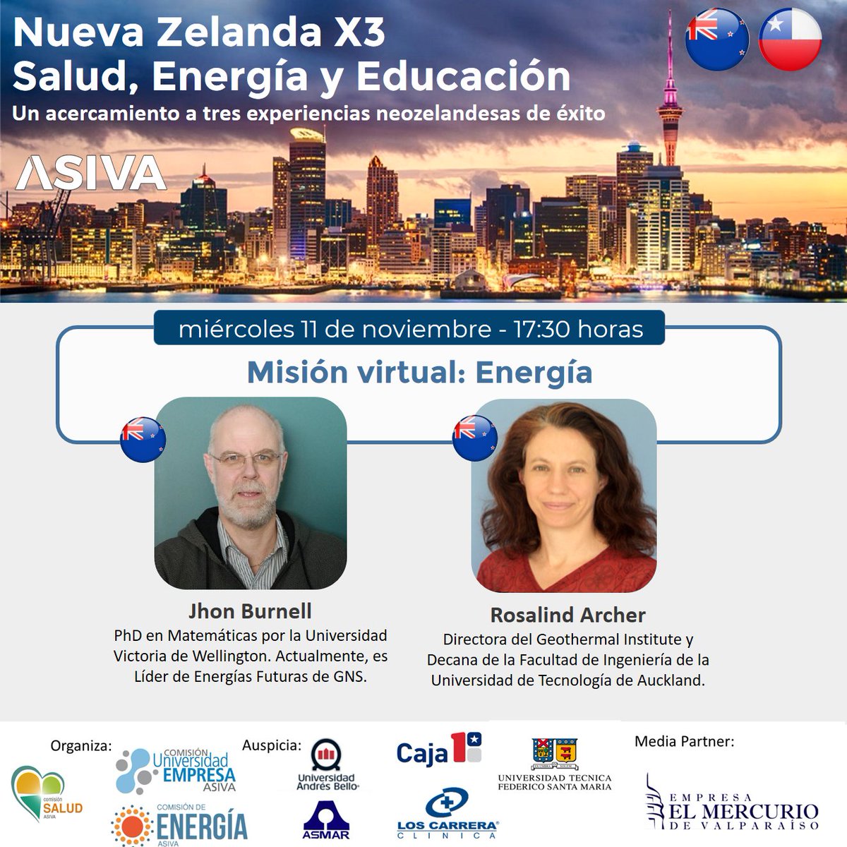 mecanica_pucv's tweet photo. ¿Por qué Nueva Zelanda lleva la delantera en el desarrollo de las #ERNC? De esto y más nos hablarán:
John Burnell, líder de Energías Futuras de GNS, NZ.
Rosalind Archer, Directora del Geothermal Institute, NZ.
⏲11/nov, 17.30 hr. Inscripciones aquí: https://t.co/ik7Y25l0Pm https://t.co/JcIzwm9F8B