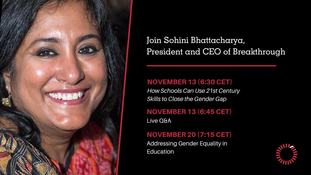 BreakthroughUS's tweet image. Join Breakthrough's President and CEO, Sohini Bhattacharya, for two upcoming virtual events sponsored by @wearelearnlife. Learn how schools can close the #GenderGap and implement a gender-equitable approach in curriculum. Register here: lnkd.in/dPAgt2F