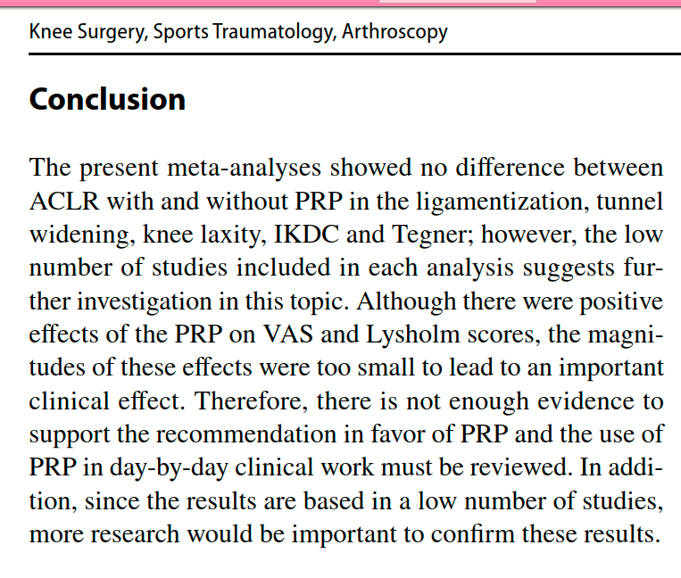PhysioMeScience's tweet image. PRP does not improve the objective outcomes of anterior cruciate ligament reconstruction: a systematic review and meta-analysis 

pubmed.ncbi.nlm.nih.gov/33169180/