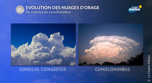Awan juga bertumbuh, cumulonimbus merupakan gumpalan awan hujan besar yang tumbuh dari awan cumulus congestus yang relatif lebih kecil.