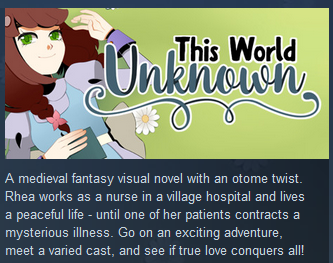 first of all, pretty much anything from  @ebihimes is pure gold. my personal favourite is This World Unknown, which is simply beautifull in all ways an i sometimes wish i could forget it and relive it all over again. its one of the best otome titles ive played, ever.