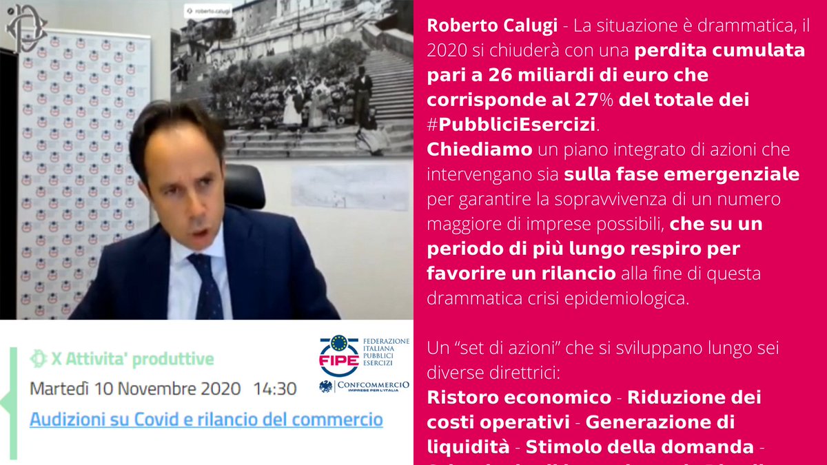 <a href="/bobromamilano/">DD 🎀</a>  in audizione alla <a href="/Montecitorio/">Camera dei deputati</a> 
La situazione è drammatica, il 2020 si chiuderà con una perdita cumulata pari a 26 miliardi di euro che corrisponde al 27% del totale dei #PubbliciEsercizi.
il video dell'audizione 
👉instagram.com/tv/CHa5zJSJKH_…