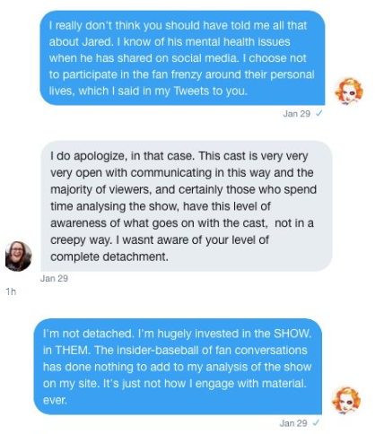 So in rides Natalie hoping to "manage" Sheila. Sheila wasn't having it and asked her to stop. Instead of heeding this, Natalie barged into Sheila's DMs and sent her wall after wall of text blaming Jared for the show's problems and trying to guilt her into shutting up.