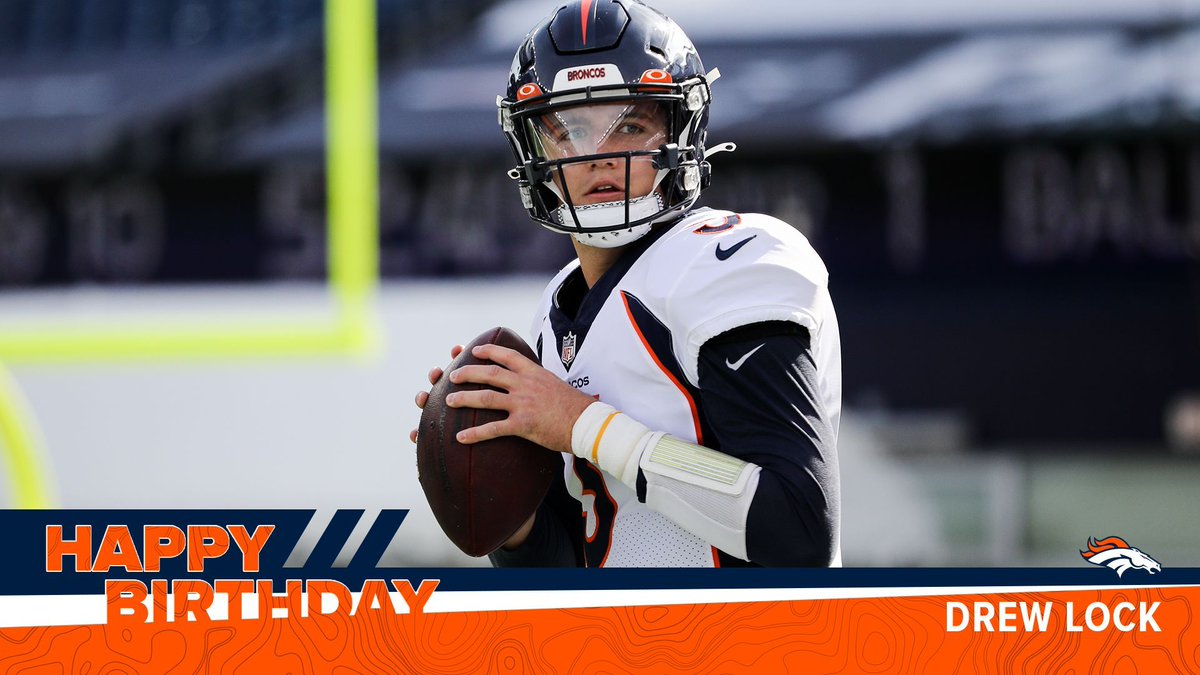 Broncos's tweet photo. RT to help us wish @DrewLock23 a happy 24th birthday! 🥳 https://t.co/fxi8ETUwcn