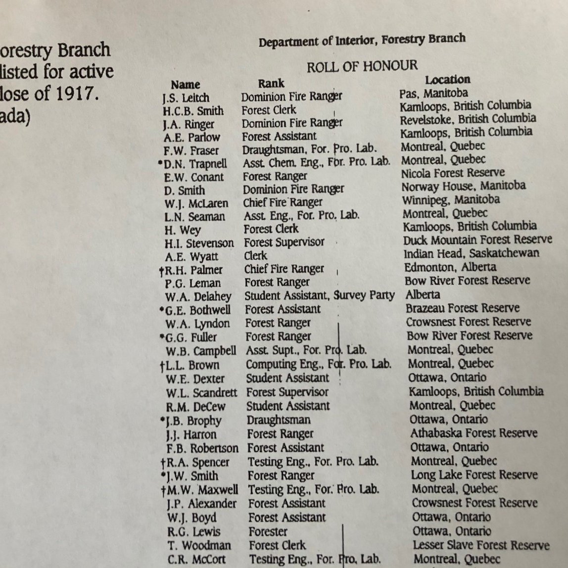 On  #RemembranceDay   , the  @NRCan-Canadian Forest Service honours everyone who made sacrifices to give us a better today and tomorrow. Below are the names of Forestry Branch (now CFS) employees who actively served in WWI.  #LestWeForget  Source:  https://cfs.nrcan.gc.ca/publications?id=10035