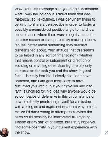 Imagine being asked repeatedly to stop. Seeing how badly your attempts at spin are being received and still not being able to STFU.