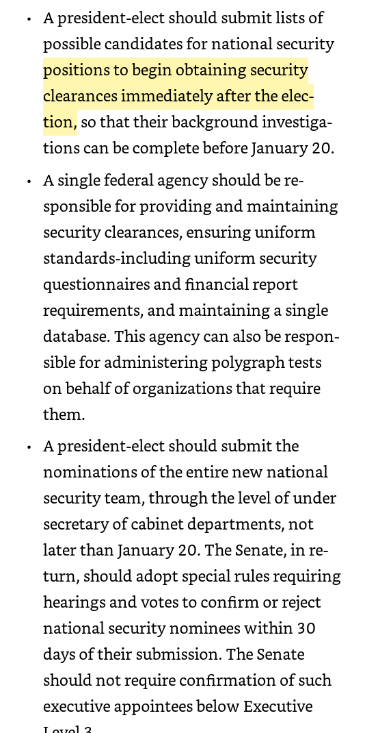 3. The 9/11 Commission Report then provided strong recommendations for transition work immediately after the general election.These are the very tools the  @USGSA is now denying Biden transition and the American public.From the Report: