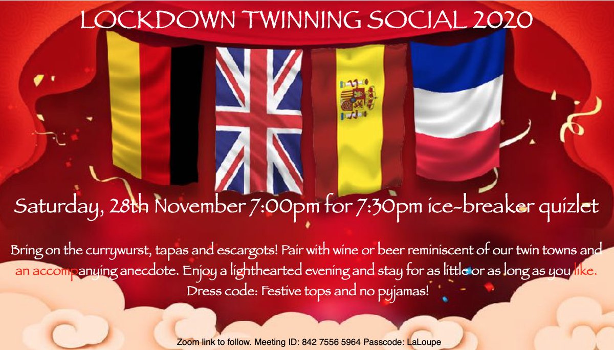 Lockdown Twinning Social: Saturday 28th Nov from 7pm.