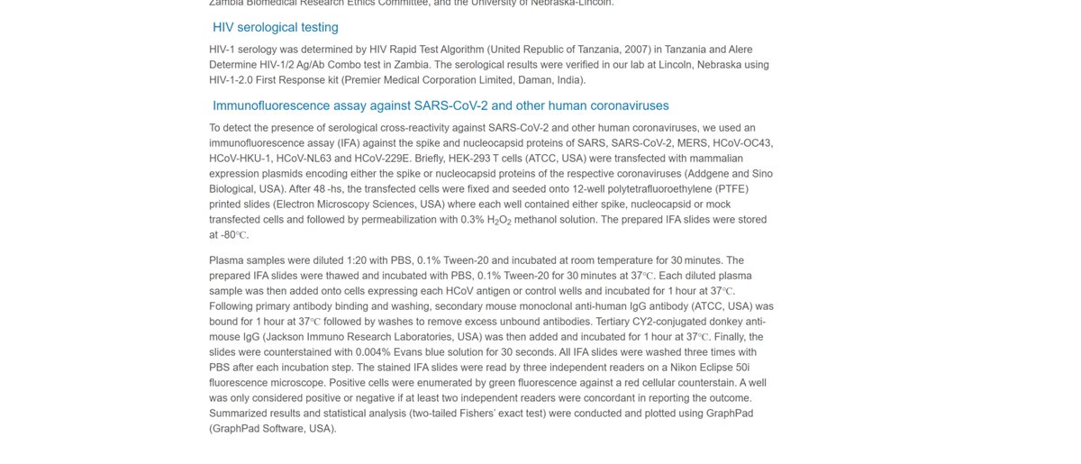 these researchers got pre covid blood samples from the US and from tanzania and zambia.they then used immunofluorescence assays to test for serological-cross reactivity against sars-2 (cov-19).this is a real, observable measure for pre-existing cross resistance.