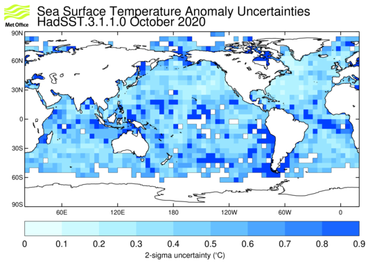 Global average sea-surface temperature from HadSST3 for October 2020 was 0.51±0.08°C above the 1961-1990 mean metoffice.gov.uk/hadobs/hadsst3/  ^JK