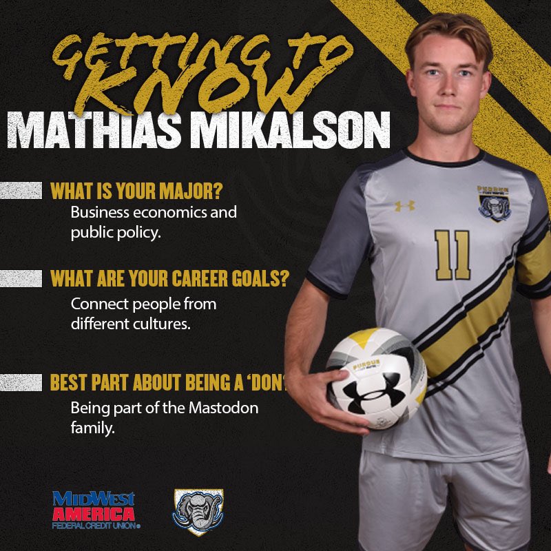 Meet SALT member Mathis Mikalson Presented by Midwest America Credit Union! Mathias is a member of men’s soccer and he is from Norway. His favorite food is tomato and Buffalo mozzarella salad. Did you know he cooks an excellent filet of salmon?
#GoDons #FeelTheRumble #HLMSOC