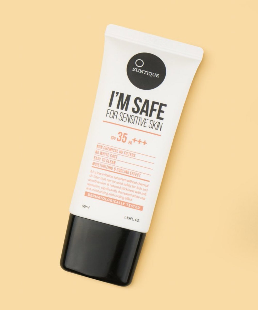 Suntique I’m Safe for Sensitive Skin SPF 35 PA+++ ($24)• Physical sunscreen (titanium dioxide)• Fragrance & essential oil free• I don’t think it’s water resistant but I’m not sure lol • Very light weight Affiliate link:  https://www.pntrs.com/t/TUJGRk1NR0JHRk1LSklCRktORkVM