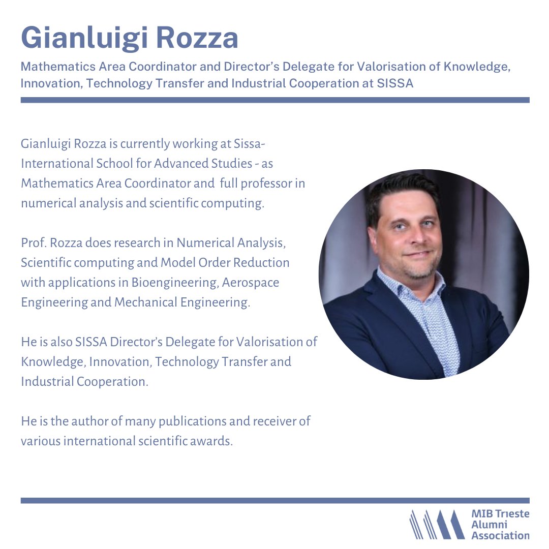 🌟 #MIBAlumni Virtual Reunion | #Nov21st 2020
Our Annual Reunion is just around the corner, only 11 days to go!
Today, we have the pleasure to introduce our keynote speaker ➡️ Prof. <a href="/gianluigi_rozza/">Gianluigi Rozza</a>  from <a href="/Sissaschool/">SISSA</a> 
👉Register now at: mib.edu/en/virtual-reu…
#Science #Business