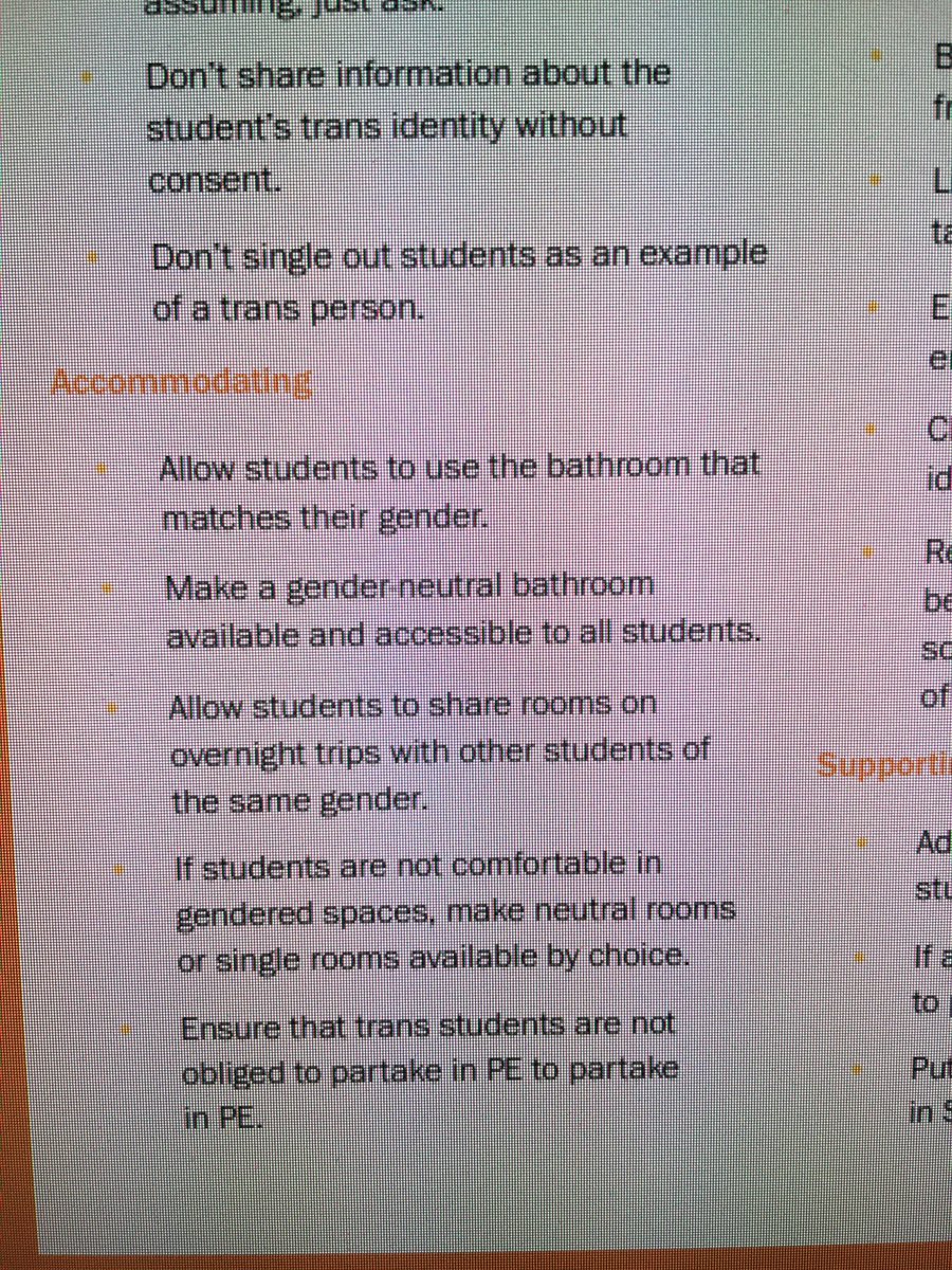 16/ What about bathrooms and overnight trips? The student should again lead. Use the opposite sex bathrooms and share a bedroom with the opposite sex on overnight trips (and presumably also in boarding schools).A few things to unpack here...