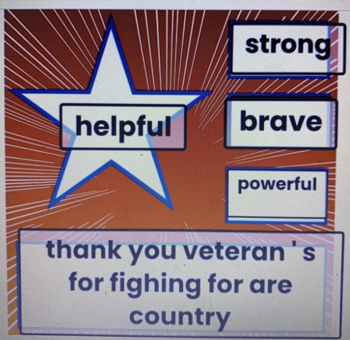 breneman_ms's tweet image. Honoring Veteran’s day during morning meeting today where the students chose 4 adjectives that they felt best described the military and wrote a thank you sentence! #NESMatters #VBAlwaysLearning