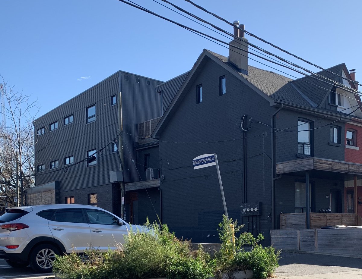 But missing middle can certainly happen under the right conditions. This is around the corner. Thanks to quirks of zoning, an apartment building got put in its backyard. 6/