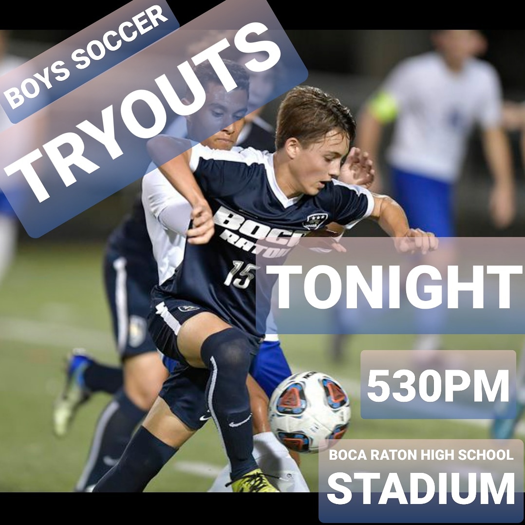 Boca Raton Community High School
2020 @fhsaa Champions
2020-2021 Boys Soccer Tryouts
TONIGHT
Tuesday November 10th, 2020
530PM - check in
<a href="/AthleticBobcat/">Boca_High_Athletics</a> <a href="/bocaratonhs/">Boca Raton HS</a> <a href="/CoachCastillo/">Marcelo Castillo</a>