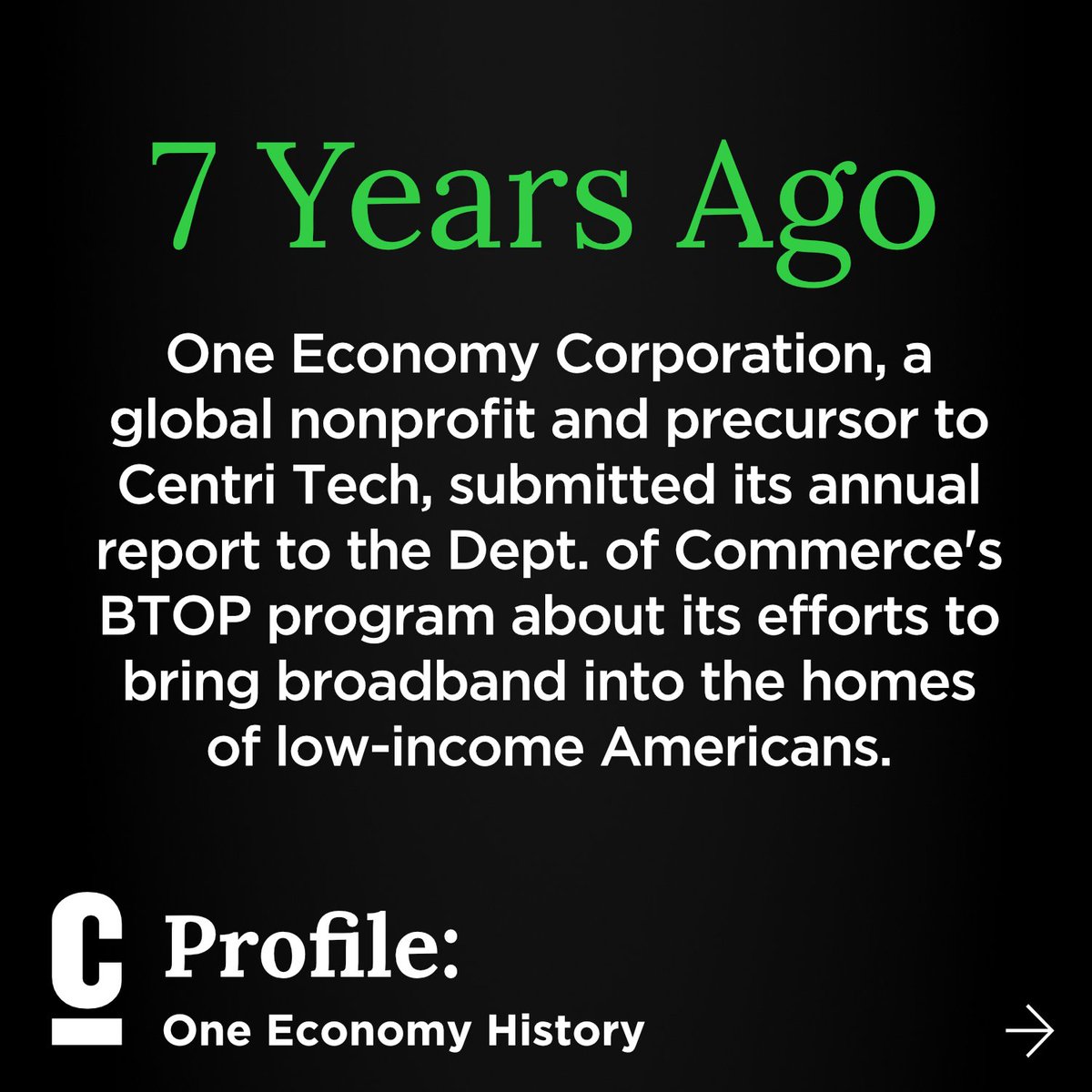 _centritech's tweet photo. Seven years ago, One Economy Corporation connected 27,000 homes to free broadband. We can't wait to build on even more possibilities today! #digitaladvancement #digitaldivide #iot #Broadband https://t.co/e4zYLeubSO