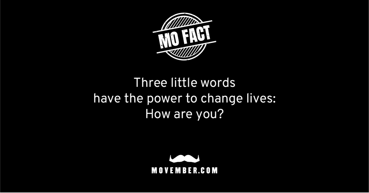 MovemberCA's tweet photo. Don't forget to check in on your friends.

If you're in need of how to get the conversation going, check out #Movember Conversations, it gives you practical guidance on how to support the men in your life who might going through a difficult time: https://t.co/7omfU0iPq1 https://t.co/oEBtogfMnu