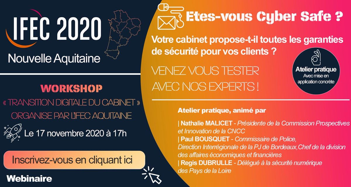 IfecAquitaine's tweet photo. #IFEC2020🚀 #Webinaire
#EtesVousCyberSafe
[WORKSHOP#3] Votre cabinet propose t’il toute les garanties de sécurité pour vos clients?
💫 Le #syndicat c’est aussi un #maillage #interregion au service des #consoeurs et #confreres
#NA #PACA 🚀 https://t.co/hVS5MnCCbw