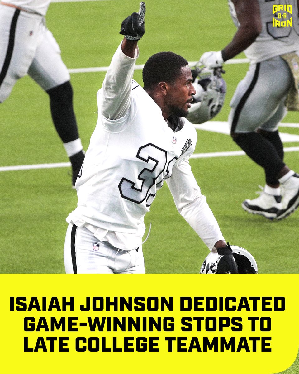 brgridiron's tweet photo. The Raiders CB broke up passes on back-to-back plays to beat the Chargers after entering the game for injured starter Trayvon Mullen. 

Johnson's Houson teammate and close friend Ka'Darian Smith died Wednesday last week.

“I feel like that moment was for him." https://t.co/bigmAp85es