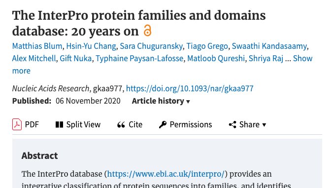 InterPro (@interprodb) on Twitter photo 🥳 A new InterPro paper has been published in
<a href="/NAR_Open/">Nucleic Acids Res</a> ! Find out about the new features and data update we have been working on in the past 2 years: academic.oup.com/nar/advance-ar… 🥳 A new InterPro paper has been published in
<a href="/NAR_Open/">Nucleic Acids Res</a> ! Find out about the new features and data update we have been working on in the past 2 years: academic.oup.com/nar/advance-ar…