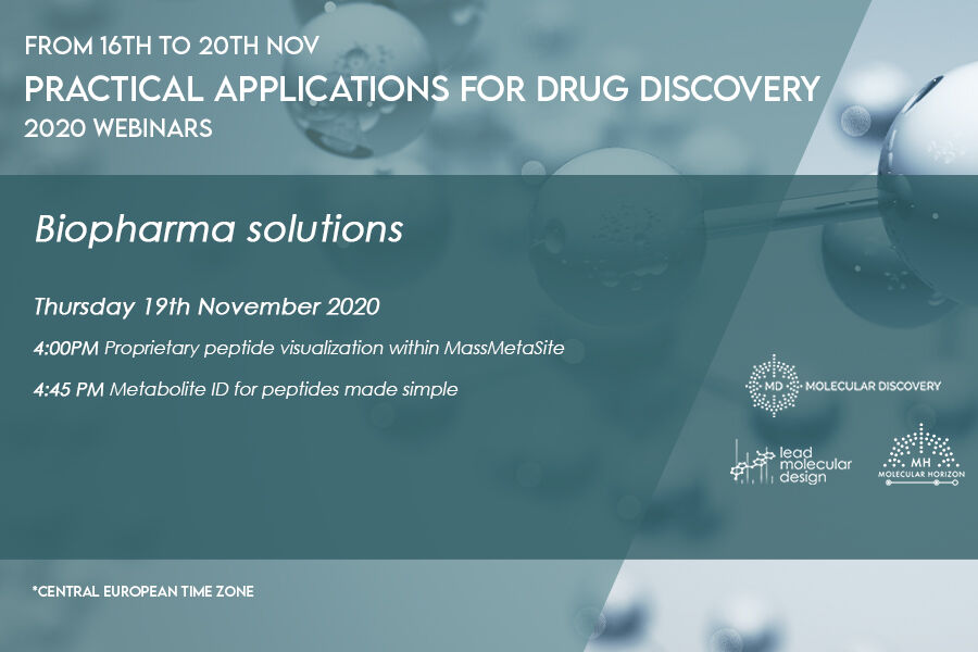 moldiscovery's tweet photo. There is less than one week for our Practical Applications for Drug Discovery webinars. If you want to register, go to https://t.co/t2AbLDADCg and discover all our solutions!
#biopharma #hrms #metid https://t.co/jE07Z4YAvf