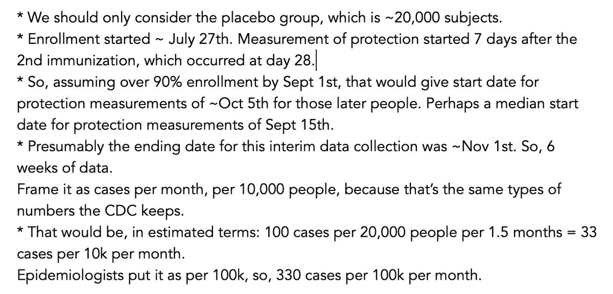10/ Ok, let’s break it down:That would be, in guesstimated terms: 100 cases per 20,000 people per 1.5 months = 33 cases per 10k per month.Epidemiologists put it as per 100k, so, 330 cases per 100k per month.